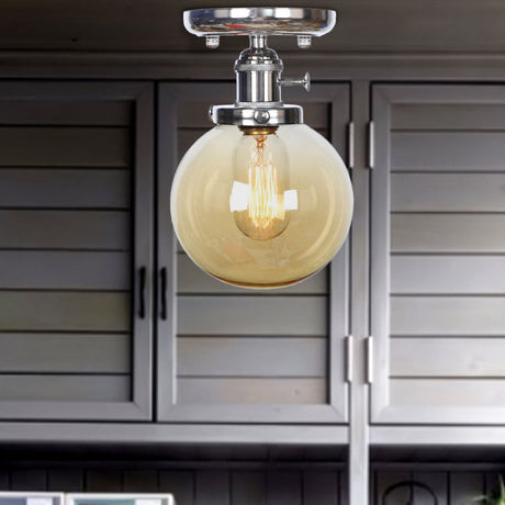 Industrial Chrome Ceiling Mount Light With Clear/Amber Glass For Dining Room Amber / Globe