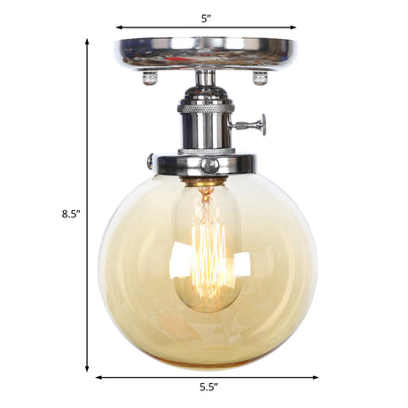 Industrial Chrome Ceiling Mount Light With Clear/Amber Glass For Dining Room