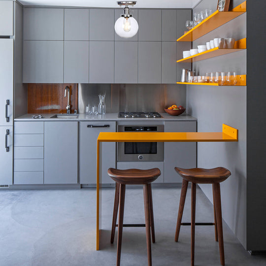 Industrial Chrome Ceiling Mount Light With Clear/Amber Glass Globe For Dining Room