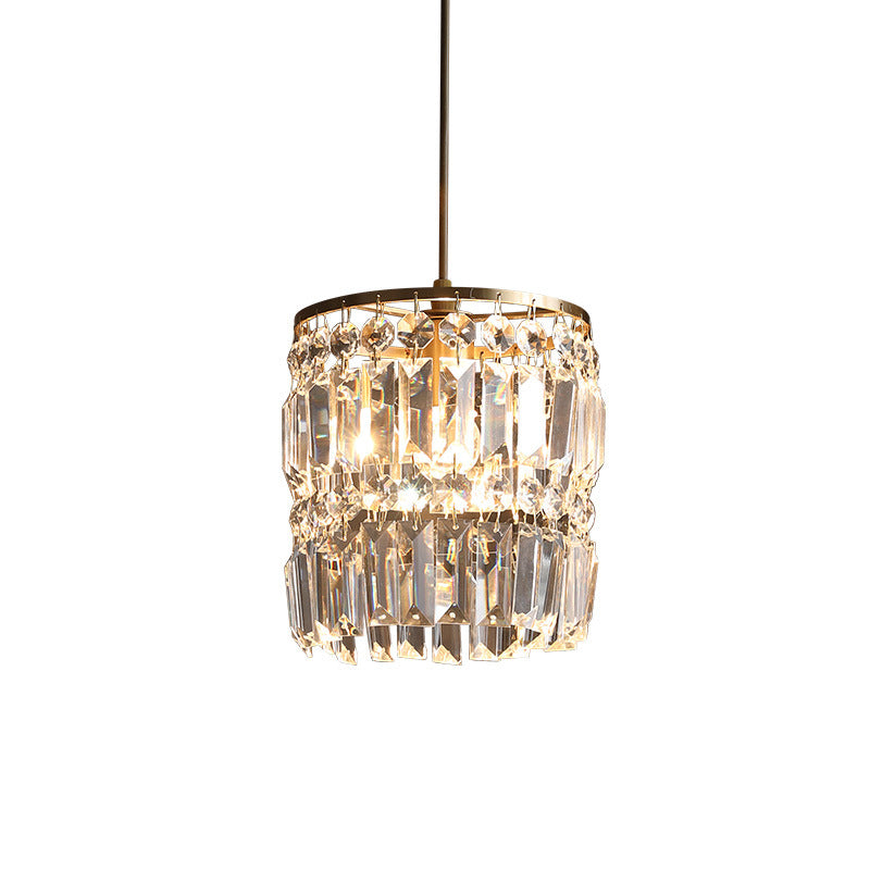 Modern Crystal Drum Chandelier with 2 Tiers Gold Hanging Light for Bedroom Gold