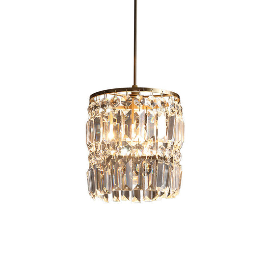 Modern Crystal Drum Chandelier with 2 Tiers Gold Hanging Light for Bedroom Gold
