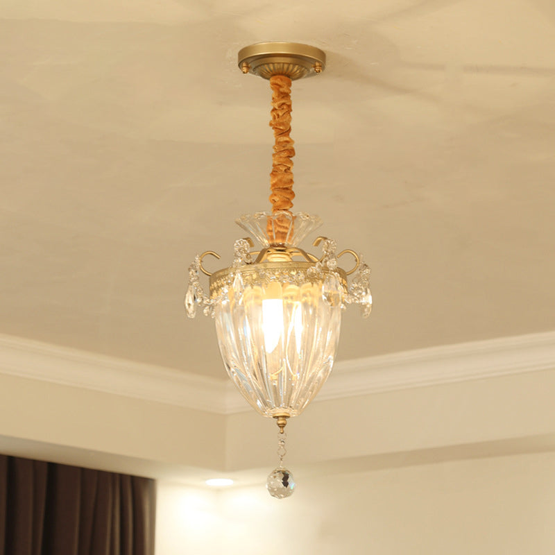 Nordic Prism Glass Pendant Ceiling Light with Brass Suspension and Crystal Drop Brass