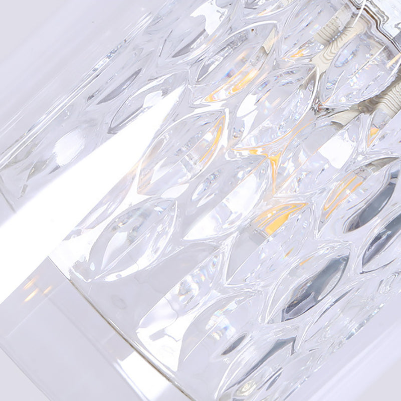 Modern Brass Cylinder Pendant Light With Prismatic Glass Shade - 3 Lights Linear/Round Canopy