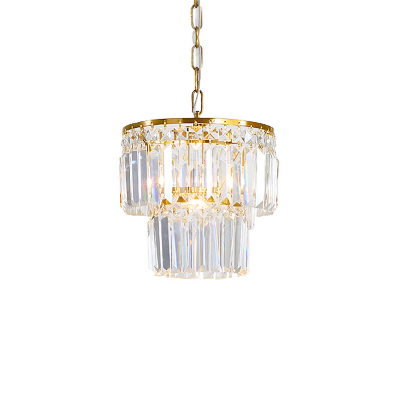 Prismatic Pendant Light: 2 Layer Crystal & Brass Hanging Ceiling Fixture for Living Room Brass