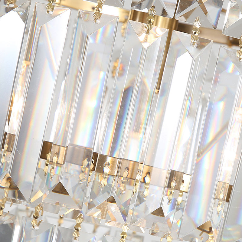 Prismatic Pendant Light: 2 Layer Crystal & Brass Hanging Ceiling Fixture for Living Room Brass