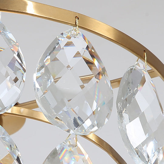 Modern Teardrop Crystal Pendant Light – Round Ceiling Brass For Living Room
