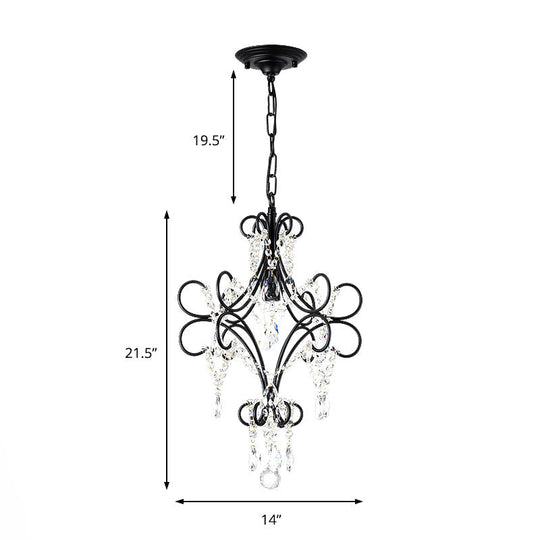 Antique Iron Pendant Light With Black Curve Arm And Crystal Accent - 1 Ceiling Fixture