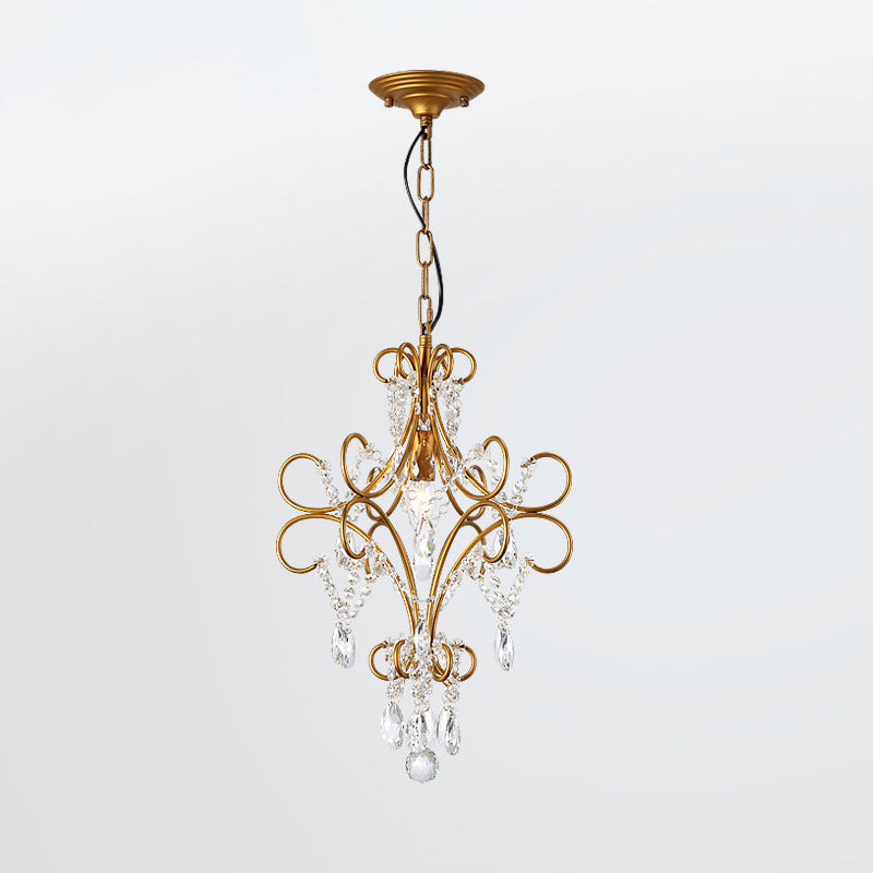 Modern Gold Pendant Light With Glass Strand - Iron Bent Arm Frame