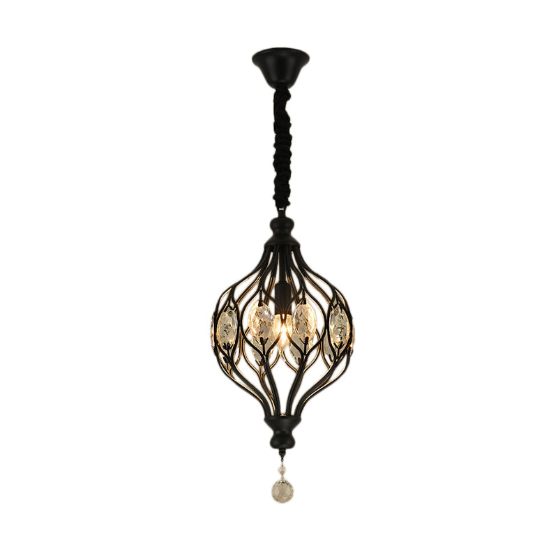 Contemporary Metal Pendant Light With Crystal Accent - Black/Brass Finish