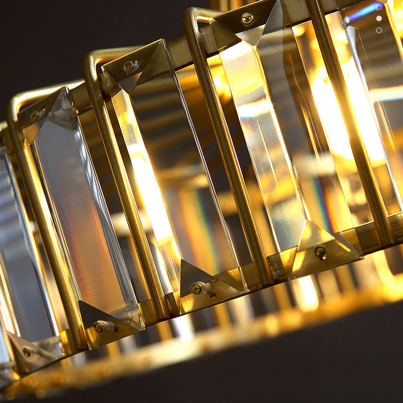 Contemporary Crystal Block Drum Pendant Light - Gold 1 10’/14’ Wide