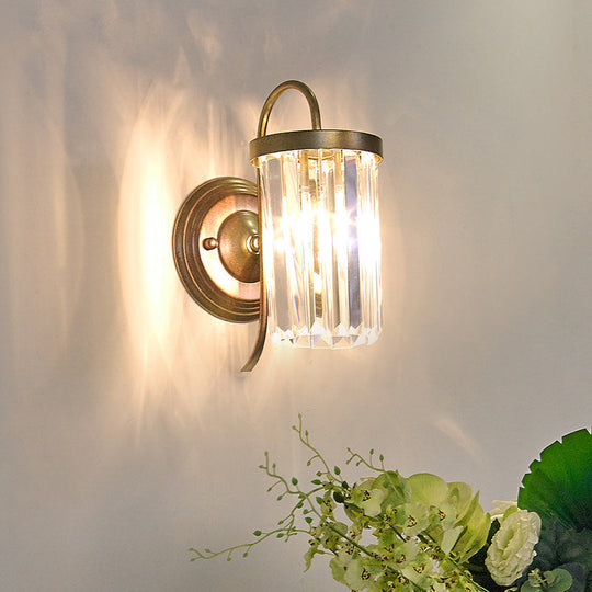 Modern Prismatic Crystal Cylinder Wall Light Fixture - Gold/Black Mount Gold