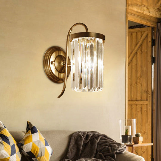 Modern Prismatic Crystal Cylinder Wall Light Fixture - Gold/Black Mount