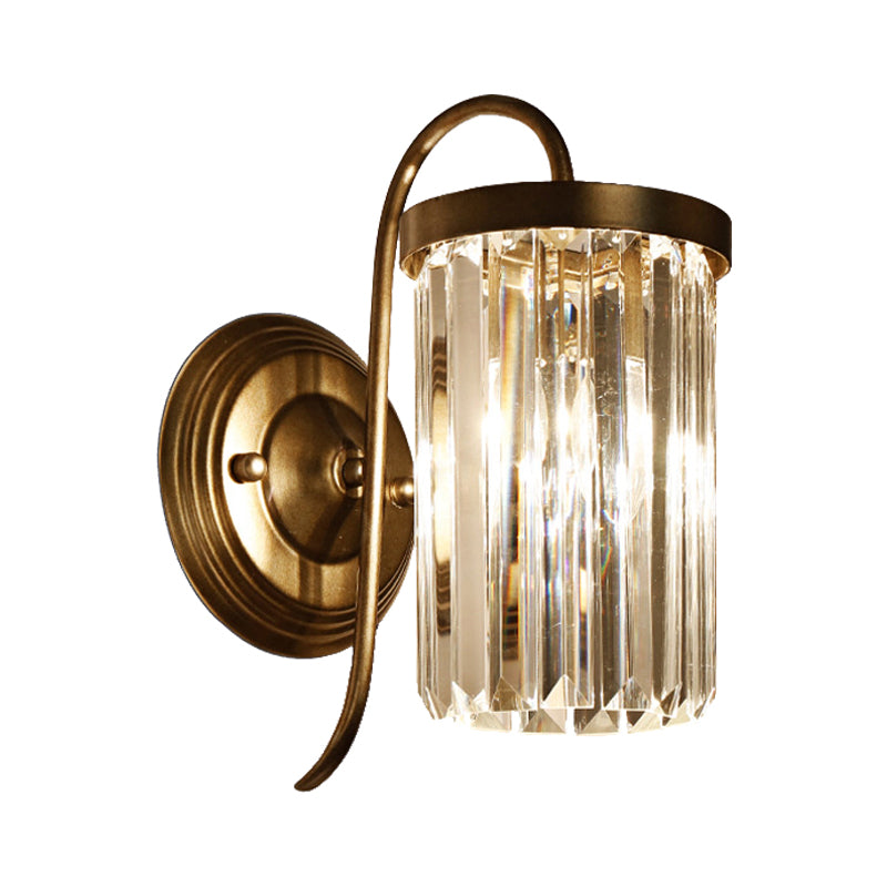 Modern Prismatic Crystal Cylinder Wall Light Fixture - Gold/Black Mount