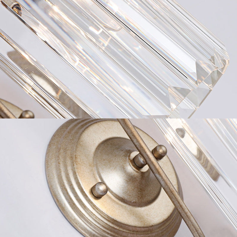 Modern Prismatic Crystal Cylinder Wall Light Fixture - Gold/Black Mount