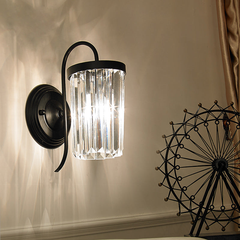 Modern Prismatic Crystal Cylinder Wall Light Fixture - Gold/Black Mount Black
