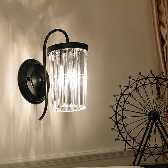 Modern Prismatic Crystal Cylinder Wall Light Fixture - Gold/Black Mount Black