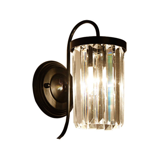Modern Prismatic Crystal Cylinder Wall Light Fixture - Gold/Black Mount