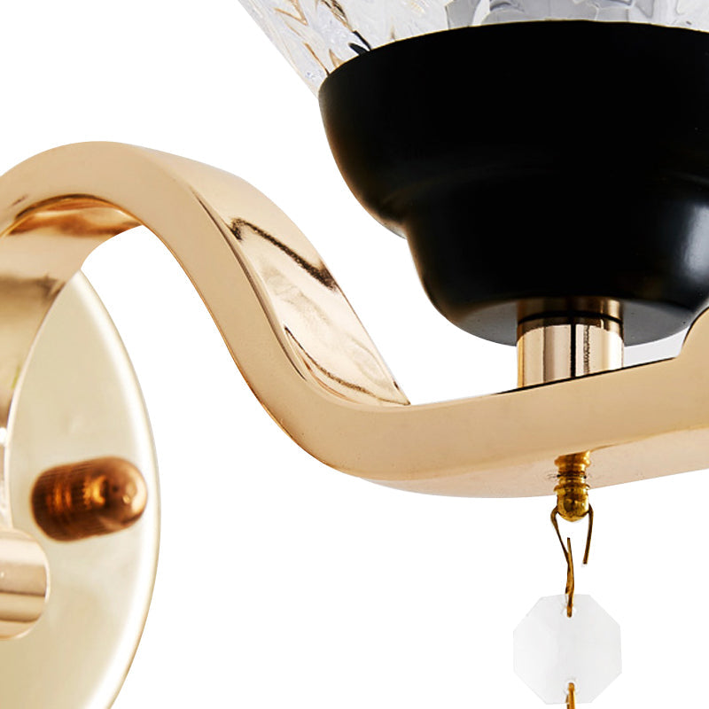 Contemporary Textured Glass Wall Mount Sconce Light With Teardrop Crystal Drop - Chrome Finish