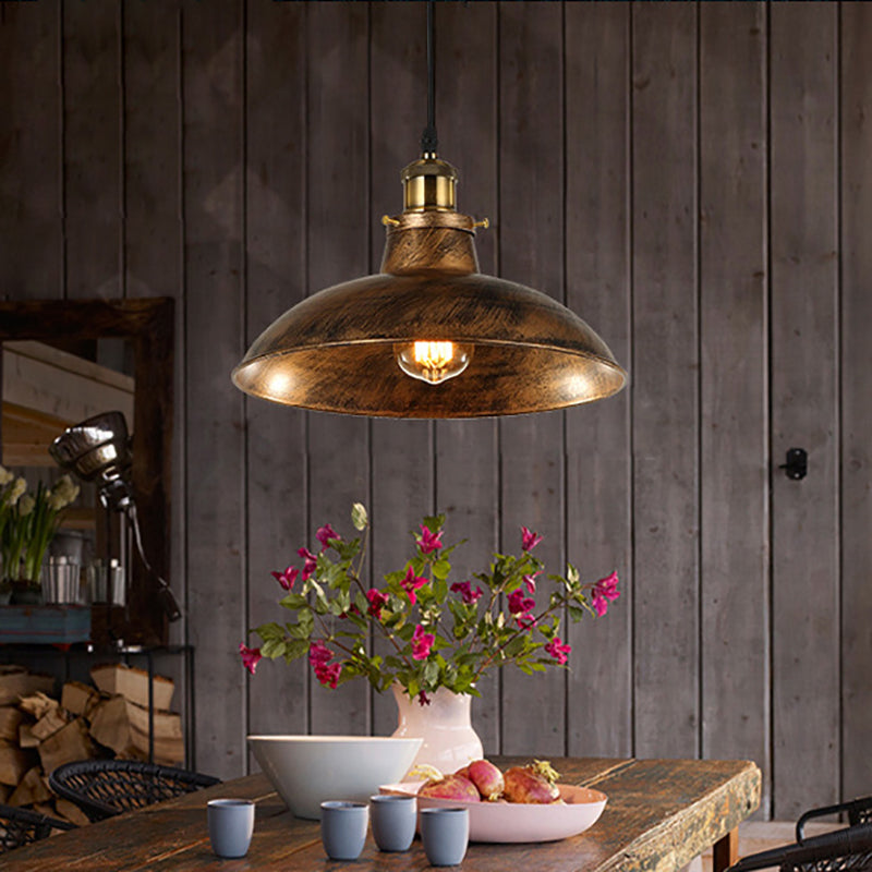 Wrought Iron Dome Industrial Ceiling Fixture Pendant Lighting - 12’/14’ Diameter 1 Light