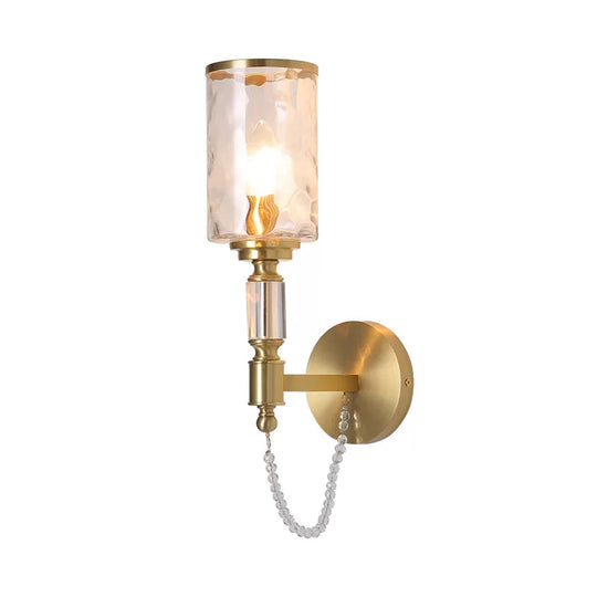 Postmodern Water Glass Wall Sconce Light With Crystal Accents - Brass Finish