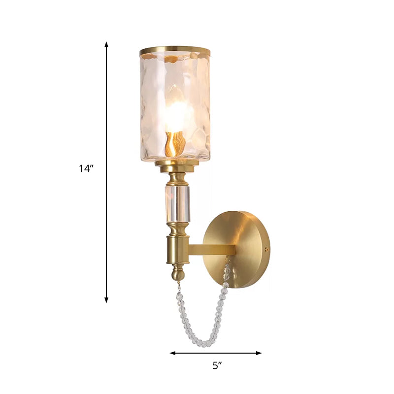 Postmodern Water Glass Wall Sconce Light With Crystal Accents - Brass Finish