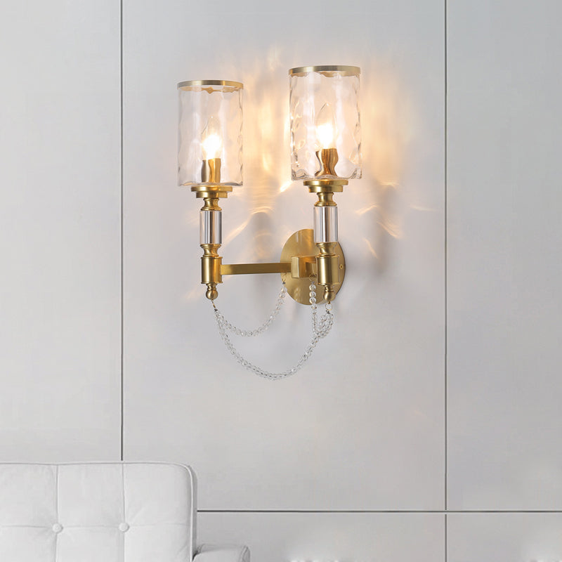 Postmodern Water Glass Wall Sconce Light With Crystal Accents - Brass Finish 2 /