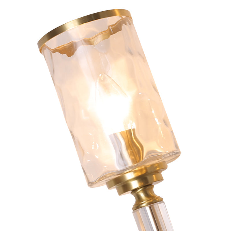 Postmodern Water Glass Wall Sconce Light With Crystal Accents - Brass Finish