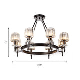 Vintage Black Barrel Hanging Chandelier Light With Glass Shade - 3/6/8 Fixture