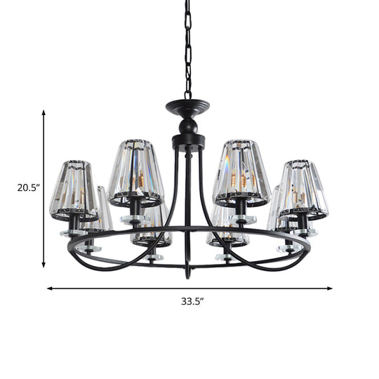 Vintage Prismatic Crystal Tapered Chandelier With Black Hanging Ceiling Light - 4/6/8 Lights