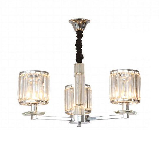 Modern Crystal Cylinder Chandelier Light - Chrome Finish 3/6 Lights Bedroom Hanging Fixture