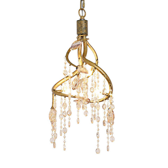Vintage Branch Ceiling Light With Crystal Accent - Metal Chandelier For Dining Room (4 Lights)