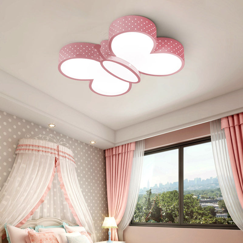 Cartoon Stylish Butterfly Flush Ceiling Light Led Mount Lamp For Bedroom - Metallic Blue/Pink