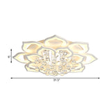 6/16/20 White Flush Mount Ceiling Light For Living Room - Warm/White Floral Acrylic Shade Crystal