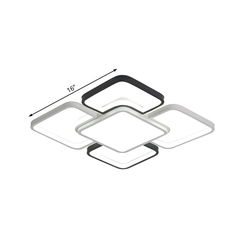 Modern Led Ceiling Flush Mount Light - 16/19.5/35.5’ Black & White Square/Rectangle Lamp Acrylic