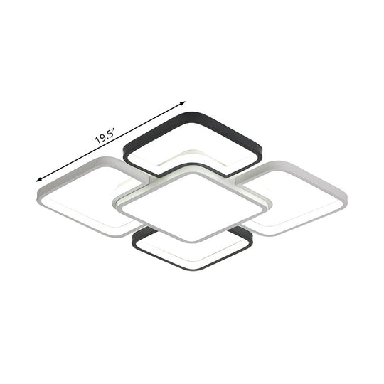 Modern Led Ceiling Flush Mount Light - 16/19.5/35.5’ Black & White Square/Rectangle Lamp Acrylic