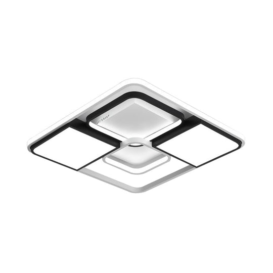 Adjustable Wide Led Flushmount Lighting - Modern White Rhombus/Rectangular Ceiling Lamp For Living