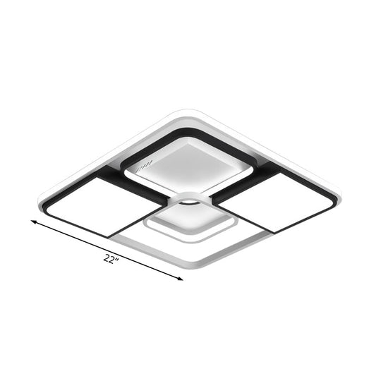 Adjustable Wide Led Flushmount Lighting - Modern White Rhombus/Rectangular Ceiling Lamp For Living