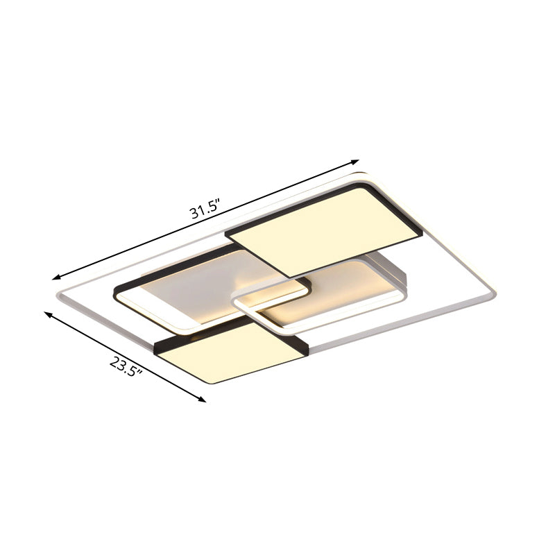 Adjustable Wide Led Flushmount Lighting - Modern White Rhombus/Rectangular Ceiling Lamp For Living