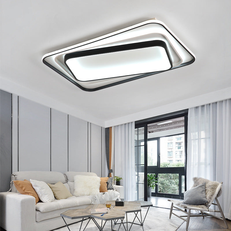 Simple Black Flush Mount Acrylic Ceiling Light For Bedroom - Rectangular/Square 19.5/35.5 Wide