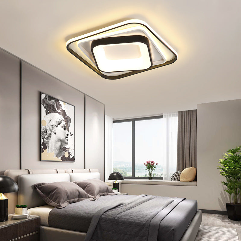 Simple Black Flush Mount Acrylic Ceiling Light For Bedroom - Rectangular/Square 19.5/35.5 Wide
