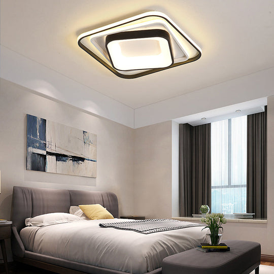 Simple Black Flush Mount Acrylic Ceiling Light For Bedroom - Rectangular/Square 19.5/35.5 Wide