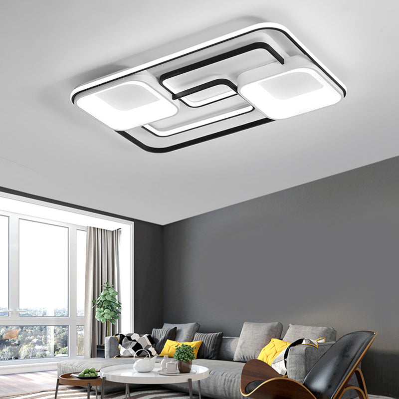 Modern Led Flush Ceiling Light In White Acrylic - Round/Square/Rectangular Shape Warm/White Mounted