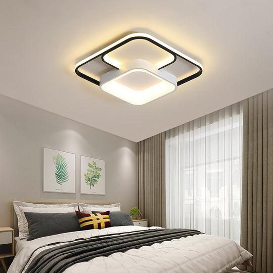 Modern Led Flush Ceiling Light In White Acrylic - Round/Square/Rectangular Shape Warm/White Mounted