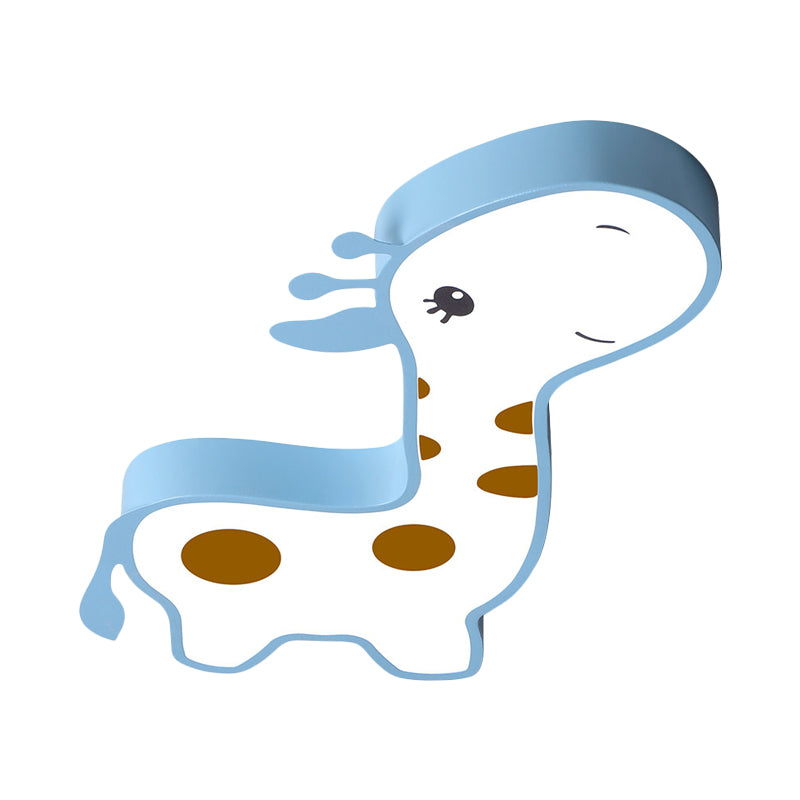 Giraffe Shaped Led Acrylic Flush Mount Lamp In Blue/Pink - Cartoon Style Light Fixture For Bedroom