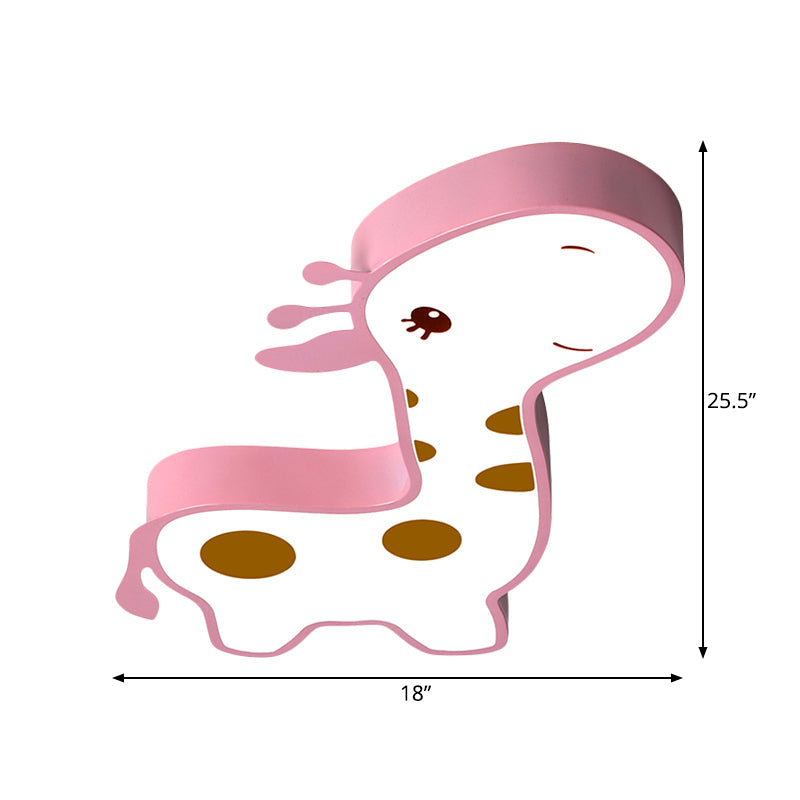 Giraffe Shaped Led Acrylic Flush Mount Lamp In Blue/Pink - Cartoon Style Light Fixture For Bedroom