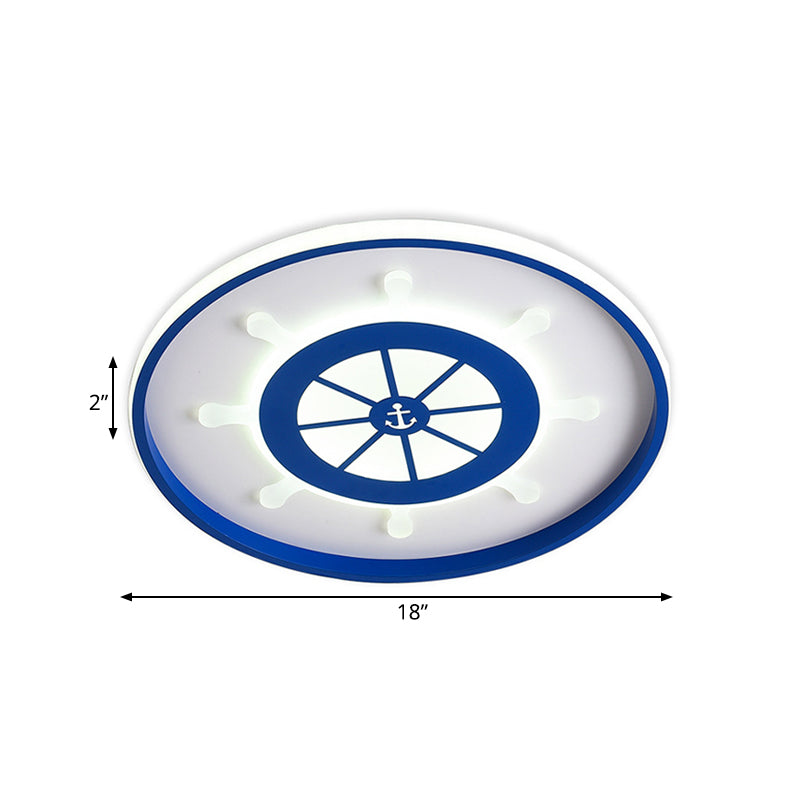 Kid’s Blue Round Ceiling Light With Rudder Design And Led Acrylic - 18’/23.5’ Wide In Warm/White