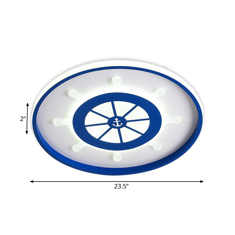 Kid’s Blue Round Ceiling Light With Rudder Design And Led Acrylic - 18’/23.5’ Wide In Warm/White