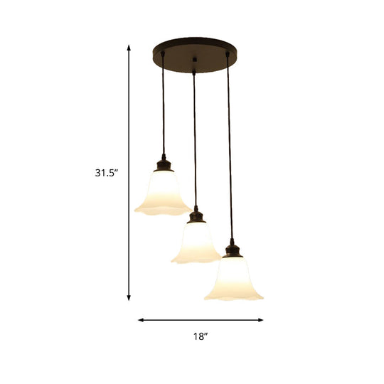 Black Flared Glass Cluster Pendant Ceiling Light With Frosted - 3 Lights For Living Room