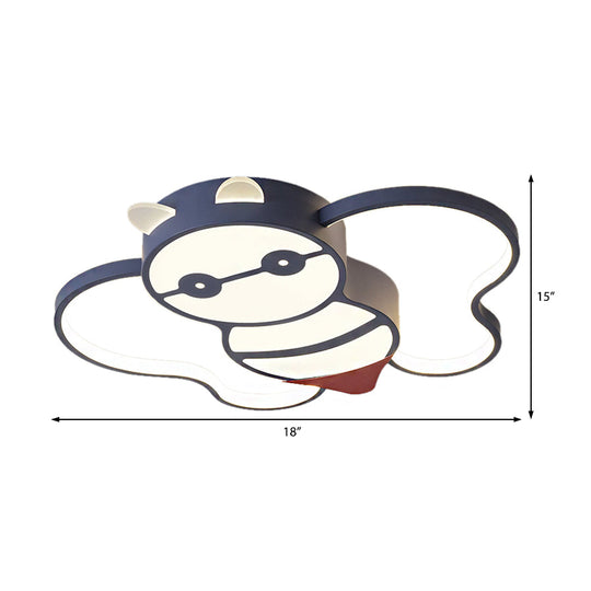 Kids Bee Design Led Ceiling Lamp - Blue Flush Mount Lighting For Childrens Room Acrylic Warm/White