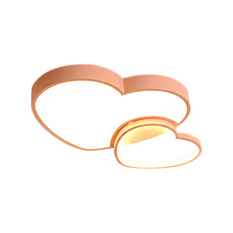 Contemporary Loving Heart Flush Light: Acrylic Led Children Room Lamp - Pink/White 13’/16.5